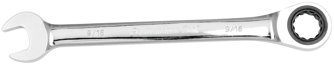 W30255 – PERFORM TOOL Wrench, Ratcheting Combination 9/16 Inch 5 Degree Closed Head Angle 72 Ratchet Teeth Chrome Pla...